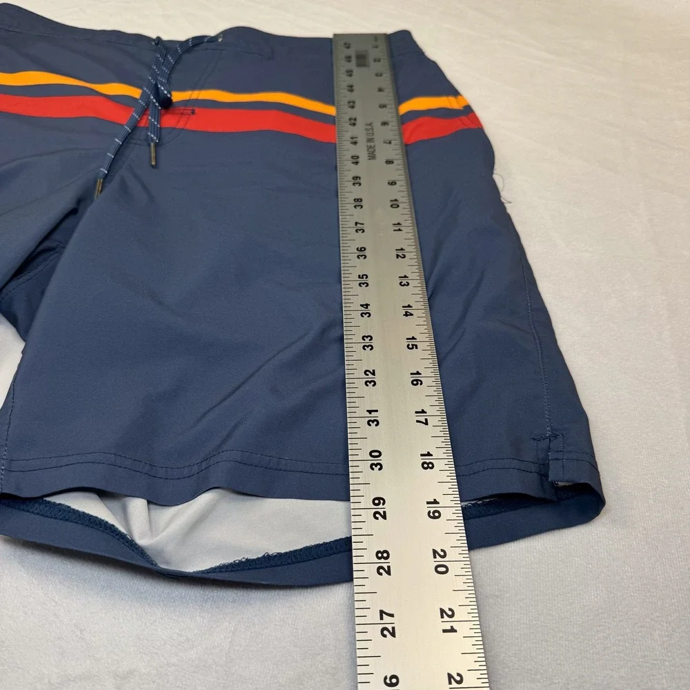 FAIR HARBOR Men's XL Blue Red Orange Striped Elastic Waist‎ Swim Trunks Shorts